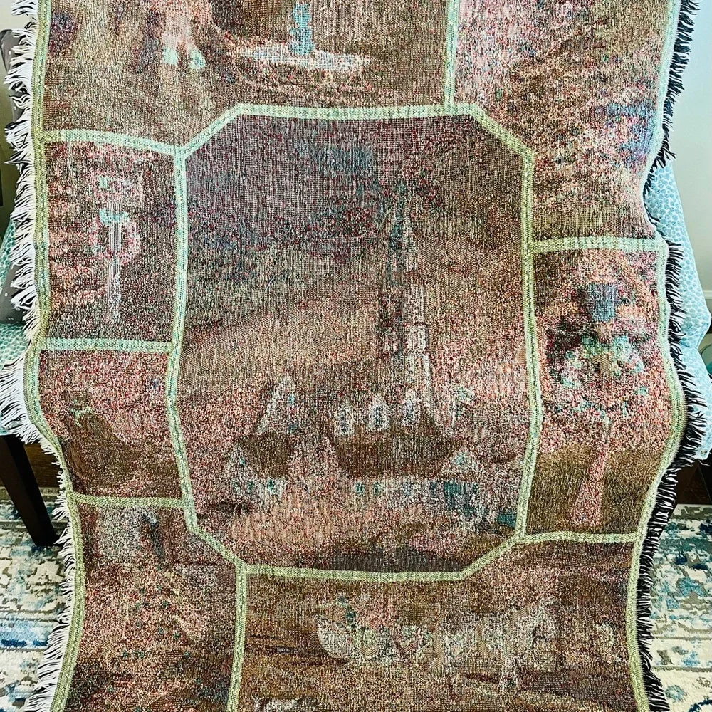 Thomas Kinkade Painter of Light Blanket with Winter Scenes, 100% Cotton